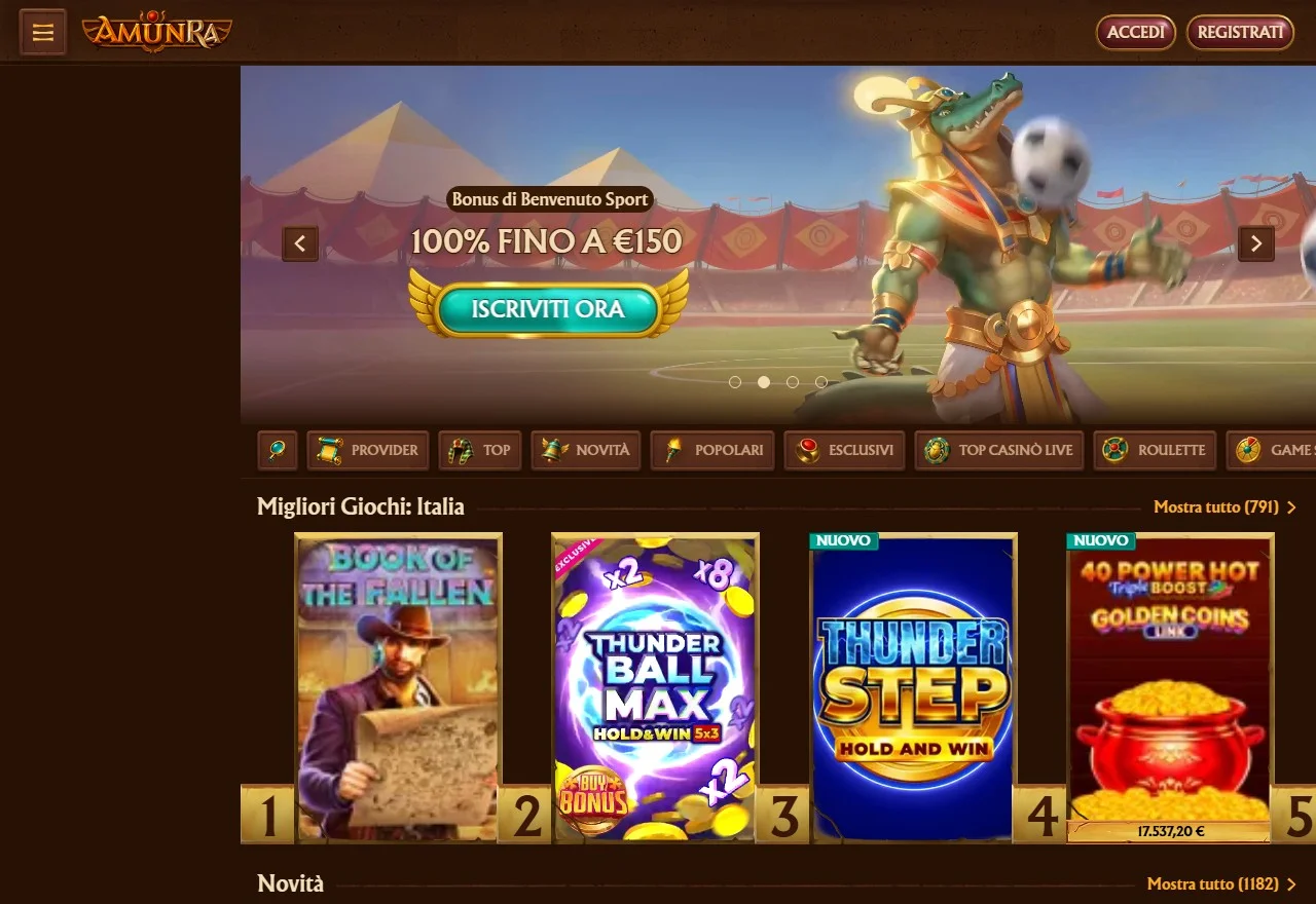 neosurf casino non aams: la pagina principale di AmunRa