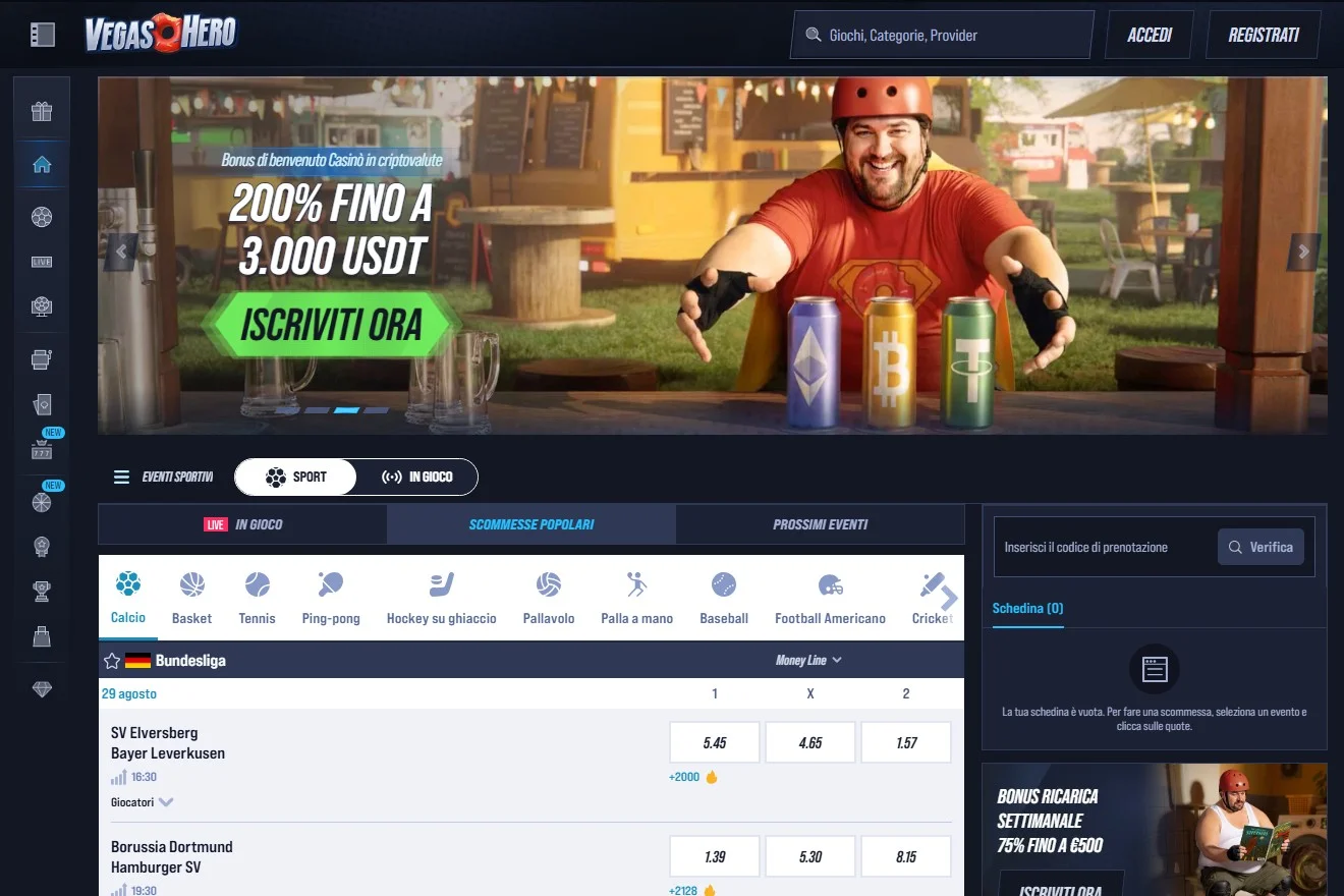 casinò non aams neosurf: la homepage del casinò VegasHero