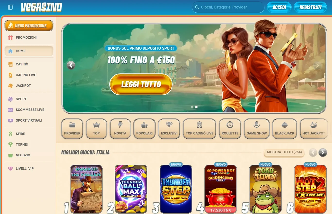 casino neosurf: la homepage del casinò Vegasino